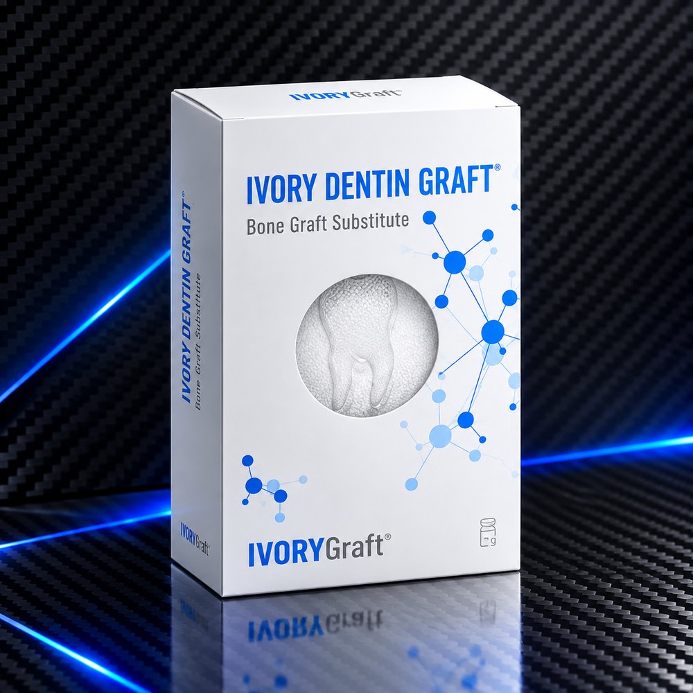 Коробка Ivory Dentin Graft на чёрном карбоне в синих световых лучах